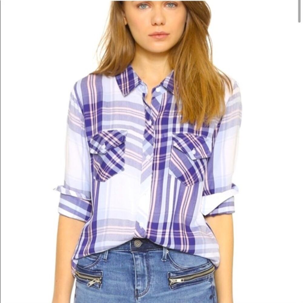 Rails Top Womens Extra Small Carmen Blue Plaid Button Up Long Sleeve Shirt